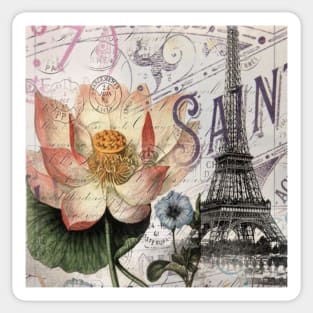 dark academia vintage lotus Parisian flower paris Eiffel Tower Sticker